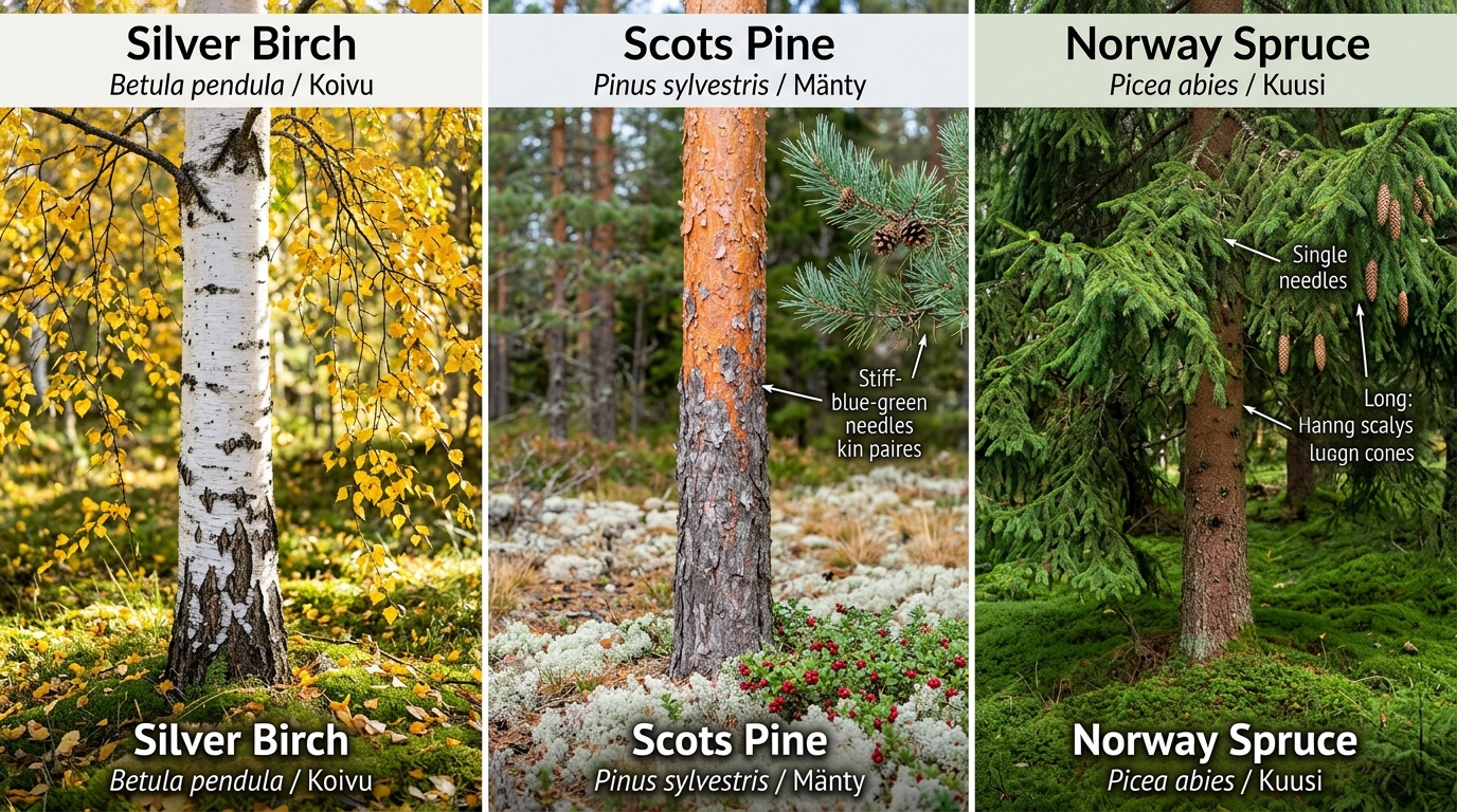 Silver Birch (Betula pendula), Scots Pine (Pinus sylvestris), and Norway Spruce (Picea abies) in Finnish forest