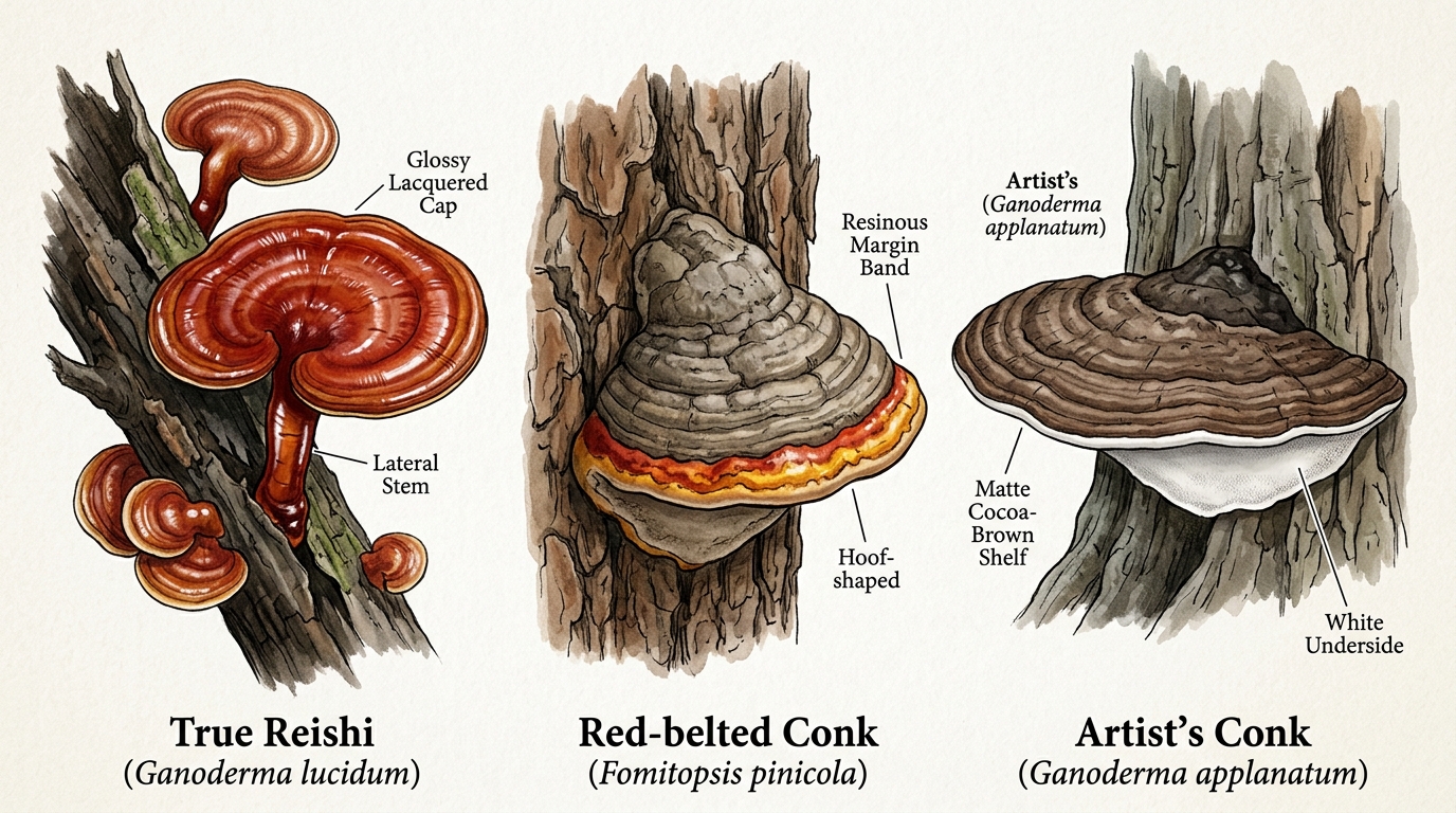 True Reishi vs Red-belted Conk vs Artist's Conk Comparison